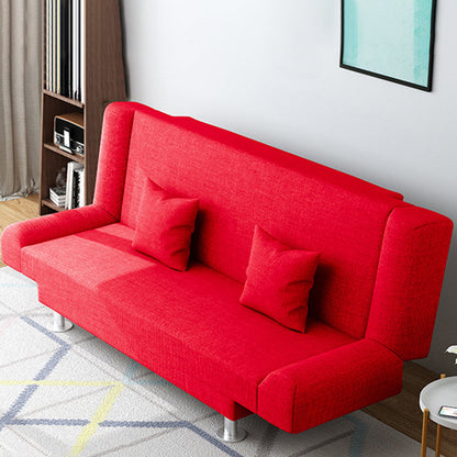 Modern Cotton Blend Round Arm Convertible Sofa Tight Back Foldable Sofa Bed Red Clearhalo 'furn' 'furn_sofas' 'Furniture' 'furniture_sofas' 'Living Room Furniture' 'Sofa' 'sofas' 4918823