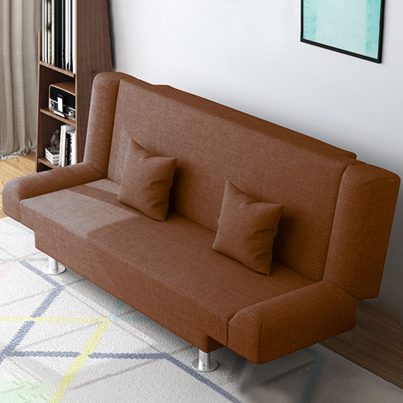 Modern Cotton Blend Round Arm Convertible Sofa Tight Back Foldable Sofa Bed Tan Clearhalo 'furn' 'furn_sofas' 'Furniture' 'furniture_sofas' 'Living Room Furniture' 'Sofa' 'sofas' 4918827