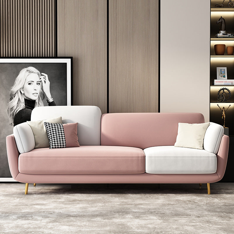 Scandinavian Pillow Top Arm Sofa Faux Leather/Velvet Couch for Apartment Pink Clearhalo 'Furniture' 'furniture_sofas' 'Living Room Furniture' 'Sofa' 'sofas' 4918834