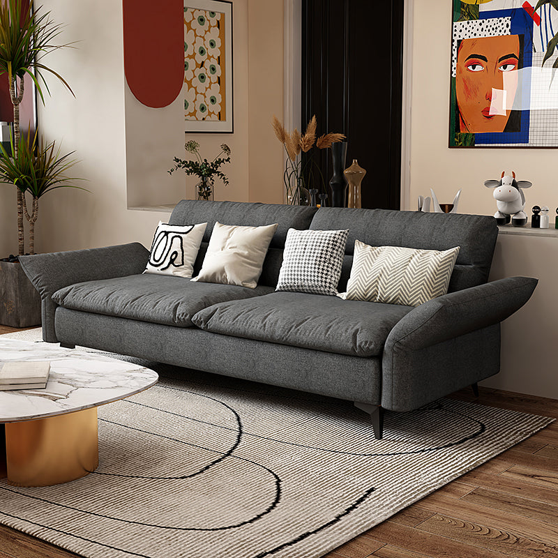 Modern Cotton Blend/Faux Leather Settee Flared Arm Biscuit Back Couch Dark Gray Cotton Blend Clearhalo 'furn' 'furn_sofas' 'Furniture' 'furniture_sofas' 'Living Room Furniture' 'Sofa' 'sofas' 4918847
