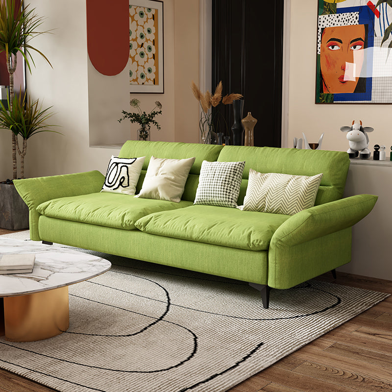 Modern Cotton Blend/Faux Leather Settee Flared Arm Biscuit Back Couch 83"L x 28"W x 33.5"H Fluorescent Green Cotton Blend Clearhalo 'furn' 'furn_sofas' 'Furniture' 'furniture_sofas' 'Living Room Furniture' 'Sofa' 'sofas' 4918848