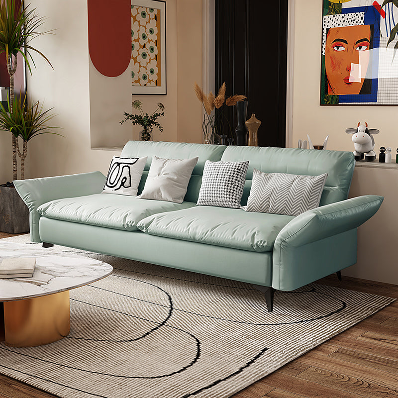 Modern Cotton Blend/Faux Leather Settee Flared Arm Biscuit Back Couch Light Green Faux Leather Clearhalo 'furn' 'furn_sofas' 'Furniture' 'furniture_sofas' 'Living Room Furniture' 'Sofa' 'sofas' 4918854