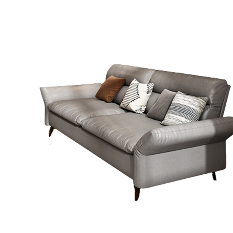 Modern Cotton Blend/Faux Leather Settee Flared Arm Biscuit Back Couch Clearhalo 'furn' 'furn_sofas' 'Furniture' 'furniture_sofas' 'Living Room Furniture' 'Sofa' 'sofas' 4918857