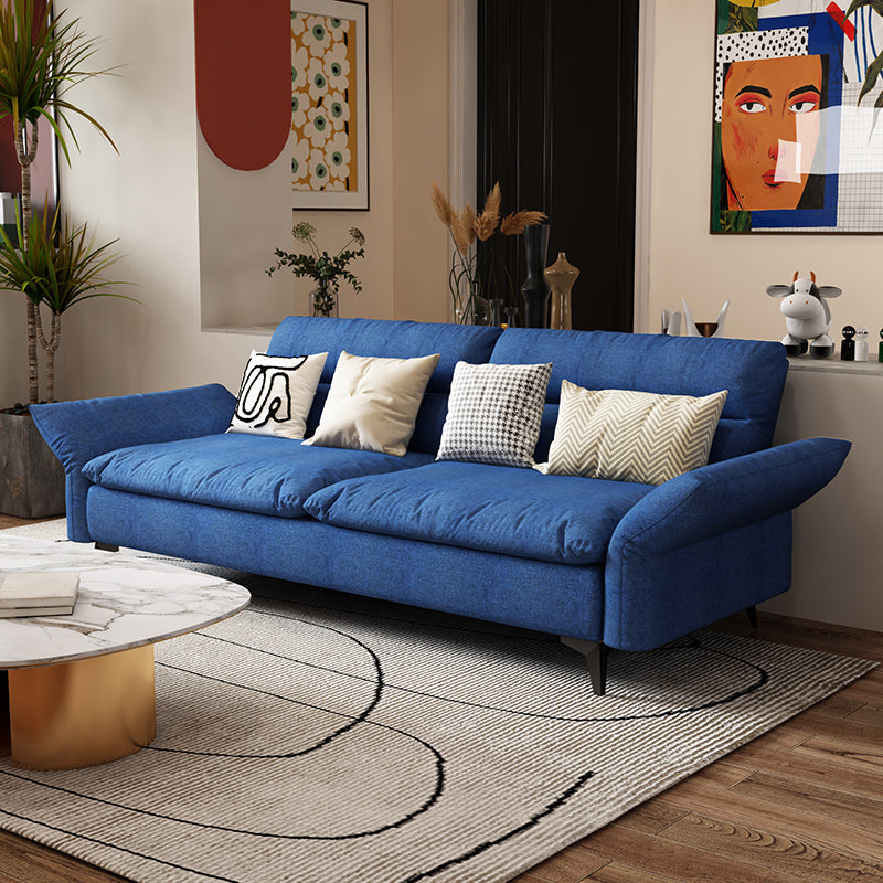 Modern Cotton Blend/Faux Leather Settee Flared Arm Biscuit Back Couch Royal Blue Cotton Blend Clearhalo 'furn' 'furn_sofas' 'Furniture' 'furniture_sofas' 'Living Room Furniture' 'Sofa' 'sofas' 4918858