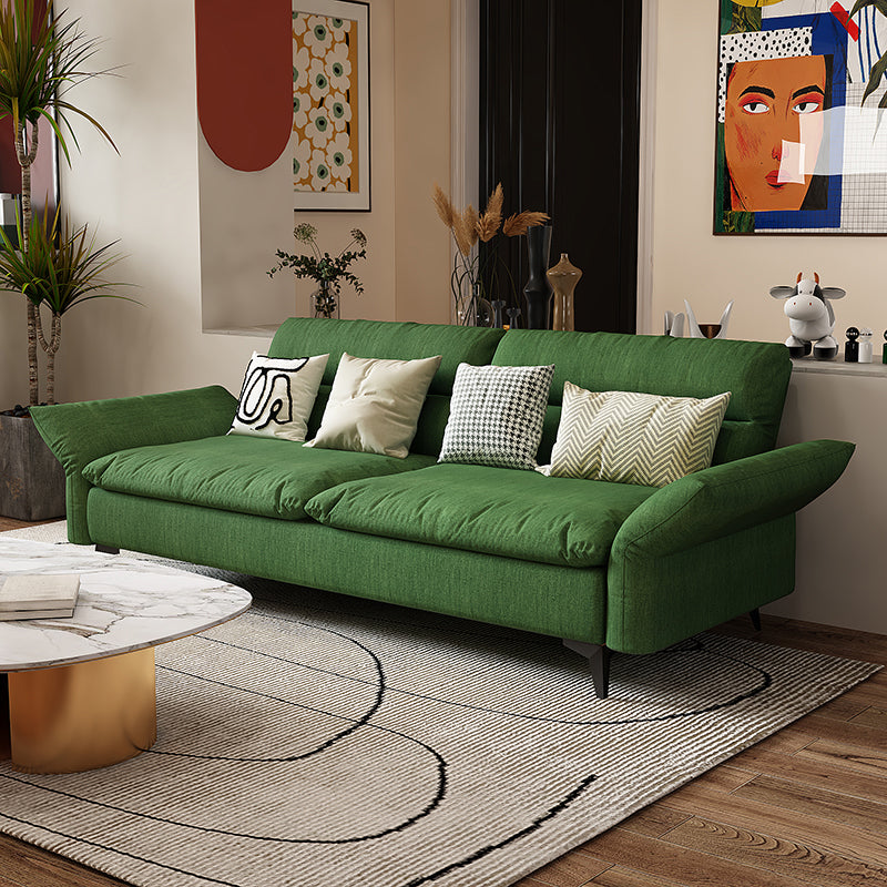 Modern Cotton Blend/Faux Leather Settee Flared Arm Biscuit Back Couch Army Green Cotton Blend Clearhalo 'furn' 'furn_sofas' 'Furniture' 'furniture_sofas' 'Living Room Furniture' 'Sofa' 'sofas' 4918860