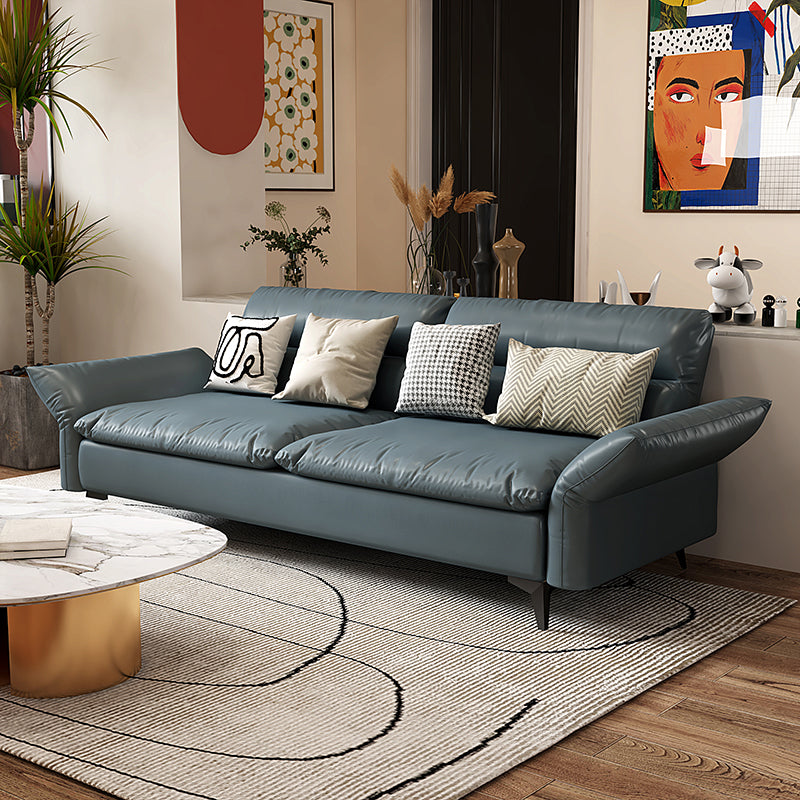 Modern Cotton Blend/Faux Leather Settee Flared Arm Biscuit Back Couch Lake Green Faux Leather Clearhalo 'furn' 'furn_sofas' 'Furniture' 'furniture_sofas' 'Living Room Furniture' 'Sofa' 'sofas' 4918869