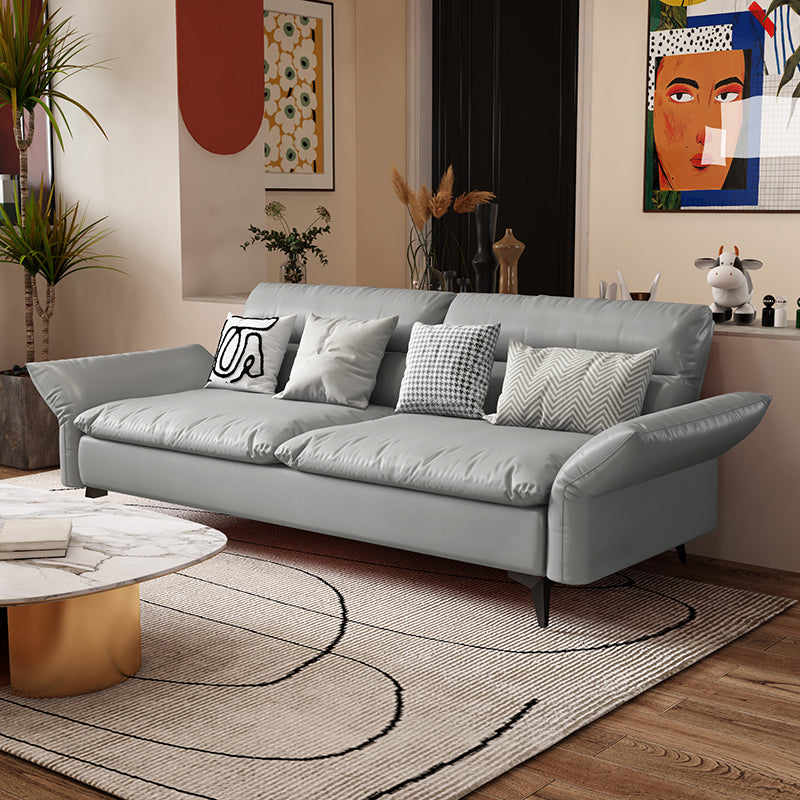 Modern Cotton Blend/Faux Leather Settee Flared Arm Biscuit Back Couch Light Gray Faux Leather Clearhalo 'furn' 'furn_sofas' 'Furniture' 'furniture_sofas' 'Living Room Furniture' 'Sofa' 'sofas' 4918870