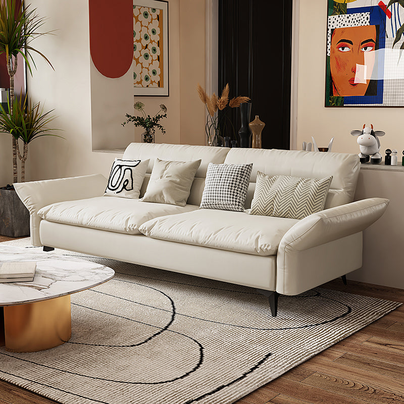 Modern Cotton Blend/Faux Leather Settee Flared Arm Biscuit Back Couch 67"L x 28"W x 33.5"H Off-White Faux Leather Clearhalo 'furn' 'furn_sofas' 'Furniture' 'furniture_sofas' 'Living Room Furniture' 'Sofa' 'sofas' 4918873