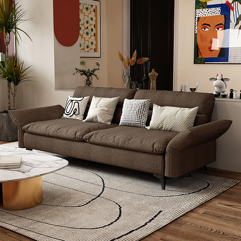 Modern Cotton Blend/Faux Leather Settee Flared Arm Biscuit Back Couch Tan Cotton Blend Clearhalo 'furn' 'furn_sofas' 'Furniture' 'furniture_sofas' 'Living Room Furniture' 'Sofa' 'sofas' 4918874