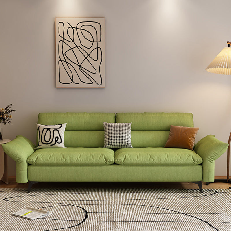 Modern Cotton Blend/Faux Leather Settee Flared Arm Biscuit Back Couch 67"L x 28"W x 33.5"H Fluorescent Green Cotton Blend Clearhalo 'furn' 'furn_sofas' 'Furniture' 'furniture_sofas' 'Living Room Furniture' 'Sofa' 'sofas' 4918878