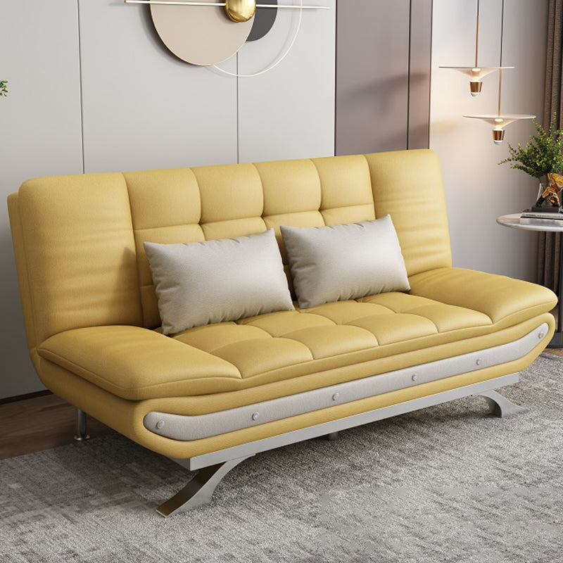 Living Room Stain-Resistant Faux Leather Couch 2-seater Tufted Back Sofa Light Yellow Clearhalo 'furn' 'furn_sofas' 'Furniture' 'furniture_sofas' 'Living Room Furniture' 'Sofa' 'sofas' 4918886