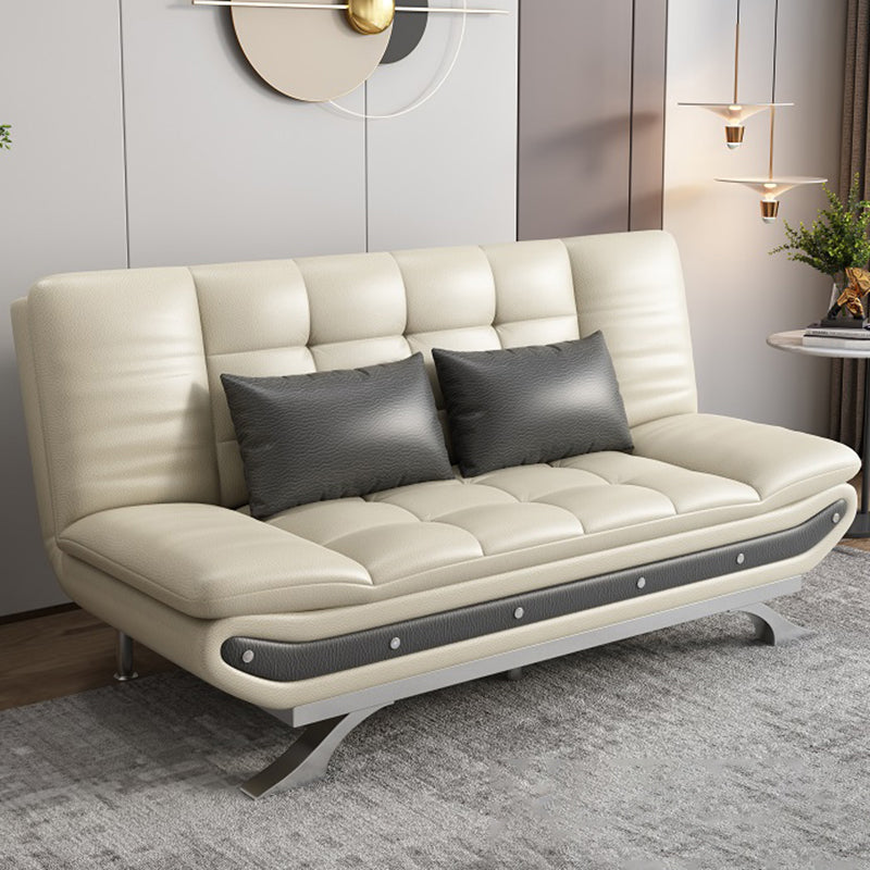 Living Room Stain-Resistant Faux Leather Couch 2-seater Tufted Back Sofa Off-White Clearhalo 'furn' 'furn_sofas' 'Furniture' 'furniture_sofas' 'Living Room Furniture' 'Sofa' 'sofas' 4918888