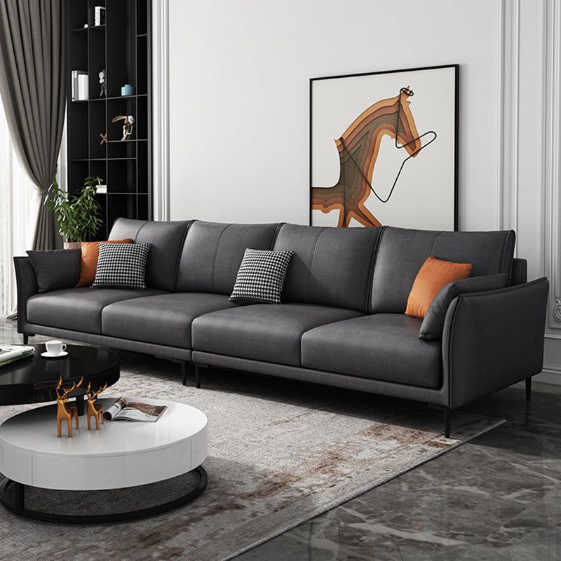 Stain-Resistant Faux Leather Couch Living Room Flared Arm Sofa with Pillow Back 122"L x 36"W x 33.5"H Latex Clearhalo 'furn' 'furn_sofas' 'Furniture' 'furniture_sofas' 'Living Room Furniture' 'Sofa' 'sofas' 4918910