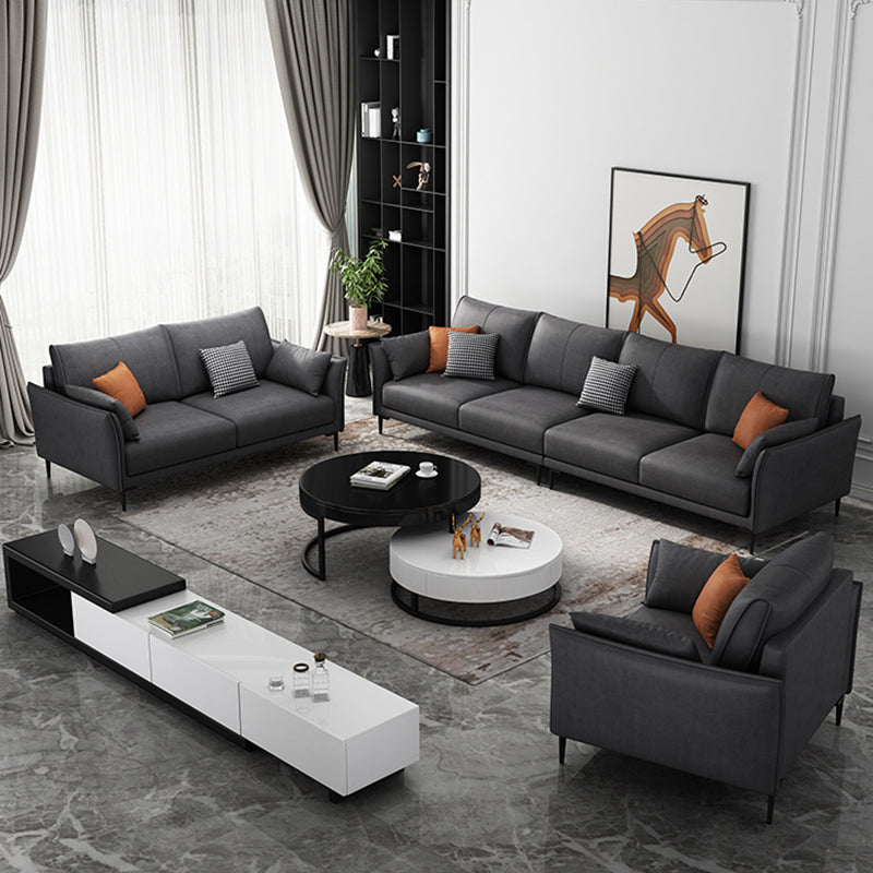 Stain-Resistant Faux Leather Couch Living Room Flared Arm Sofa with Pillow Back Clearhalo 'furn' 'furn_sofas' 'Furniture' 'furniture_sofas' 'Living Room Furniture' 'Sofa' 'sofas' 4918911