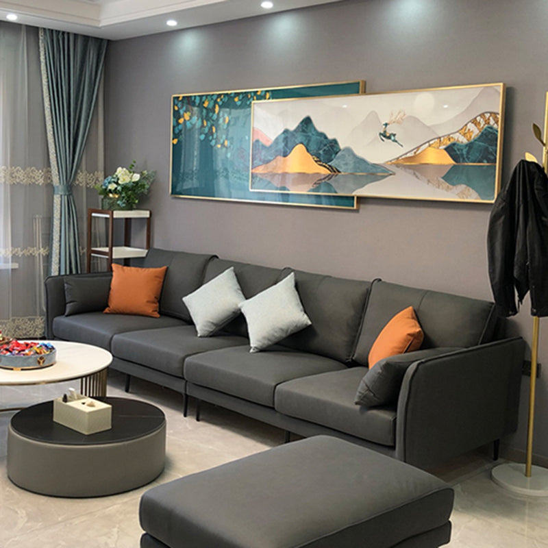 Stain-Resistant Faux Leather Couch Living Room Flared Arm Sofa with Pillow Back Clearhalo 'furn' 'furn_sofas' 'Furniture' 'furniture_sofas' 'Living Room Furniture' 'Sofa' 'sofas' 4918913