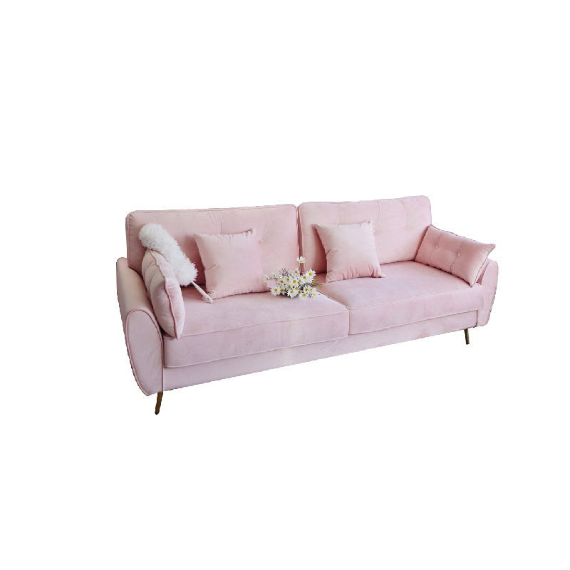 Living Room 2-seater Pillow Top Arm Settee Velvet Couch with Oak Legs Pink Clearhalo 'furn' 'furn_sofas' 'Furniture' 'furniture_sofas' 'Living Room Furniture' 'Sofa' 'sofas' 4918934
