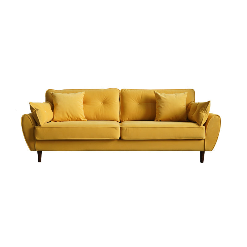 Living Room 2-seater Pillow Top Arm Settee Velvet Couch with Oak Legs Yellow Clearhalo 'furn' 'furn_sofas' 'Furniture' 'furniture_sofas' 'Living Room Furniture' 'Sofa' 'sofas' 4918935