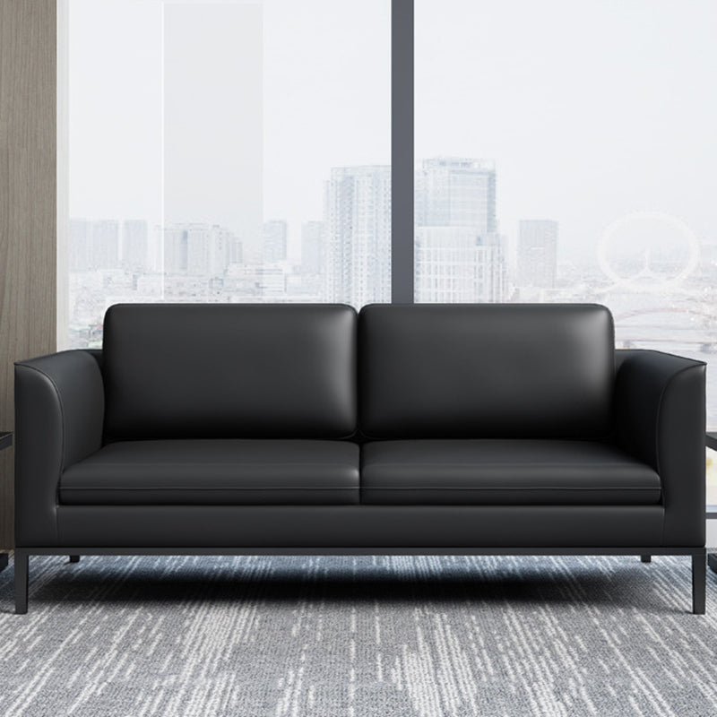 Square Arm Settee Stain-Resistant Leather Couch in Black/Grey 72"L x 28"W x 29.5"H Genuine Leather Black Clearhalo 'furn' 'furn_sofas' 'Furniture' 'furniture_sofas' 'Living Room Furniture' 'Sofa' 'sofas' 4918961