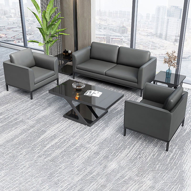 Square Arm Settee Stain-Resistant Leather Couch in Black/Grey Clearhalo 'furn' 'furn_sofas' 'Furniture' 'furniture_sofas' 'Living Room Furniture' 'Sofa' 'sofas' 4918962