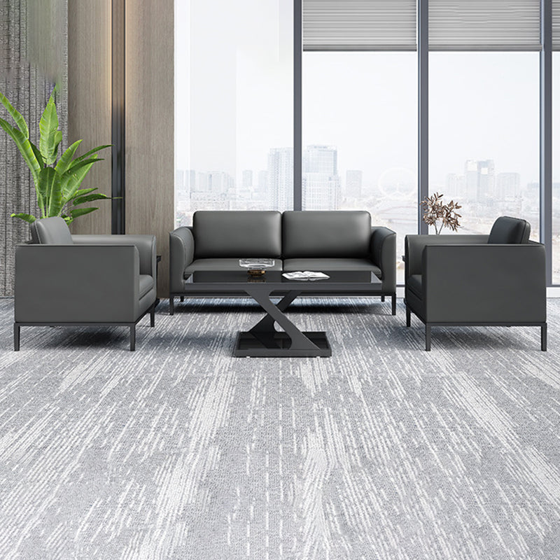 Square Arm Settee Stain-Resistant Leather Couch in Black/Grey Clearhalo 'furn' 'furn_sofas' 'Furniture' 'furniture_sofas' 'Living Room Furniture' 'Sofa' 'sofas' 4918965