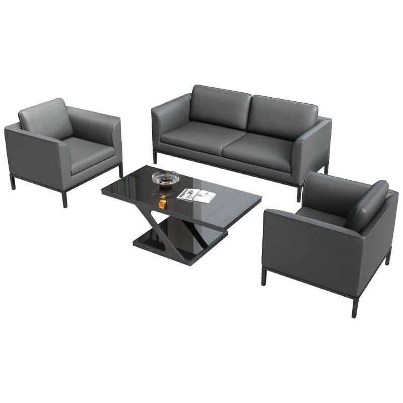 Square Arm Settee Stain-Resistant Leather Couch in Black/Grey Clearhalo 'furn' 'furn_sofas' 'Furniture' 'furniture_sofas' 'Living Room Furniture' 'Sofa' 'sofas' 4918966