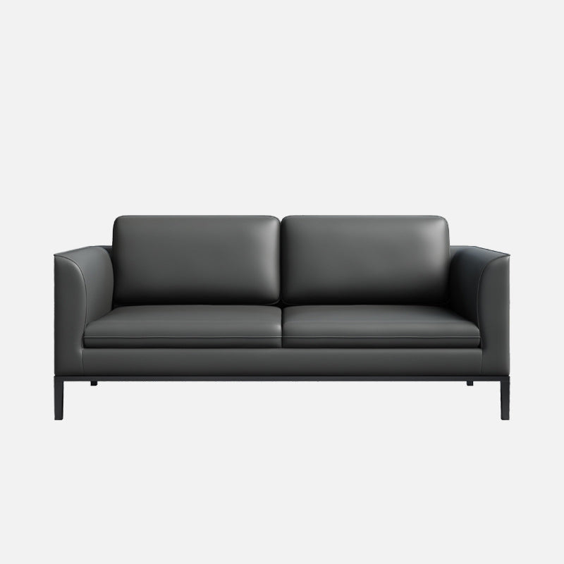 Square Arm Settee Stain-Resistant Leather Couch in Black/Grey 72"L x 28"W x 29.5"H Faux Leather Gray Clearhalo 'furn' 'furn_sofas' 'Furniture' 'furniture_sofas' 'Living Room Furniture' 'Sofa' 'sofas' 4918967