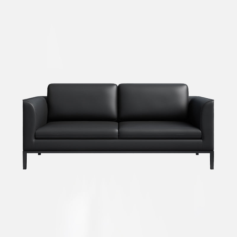 Square Arm Settee Stain-Resistant Leather Couch in Black/Grey 72"L x 28"W x 29.5"H Faux Leather Black Clearhalo 'furn' 'furn_sofas' 'Furniture' 'furniture_sofas' 'Living Room Furniture' 'Sofa' 'sofas' 4918969