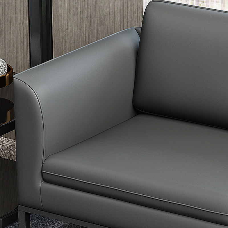 Square Arm Settee Stain-Resistant Leather Couch in Black/Grey Clearhalo 'furn' 'furn_sofas' 'Furniture' 'furniture_sofas' 'Living Room Furniture' 'Sofa' 'sofas' 4918973