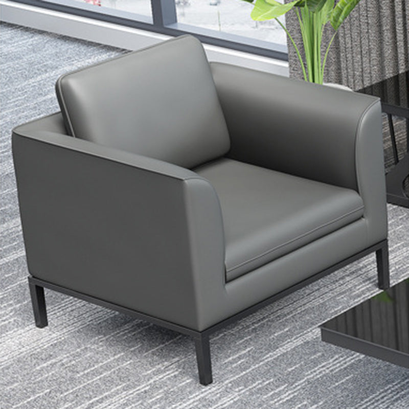 Square Arm Settee Stain-Resistant Leather Couch in Black/Grey 32"L x 28"W x 29.5"H Genuine Leather Gray Clearhalo 'furn' 'furn_sofas' 'Furniture' 'furniture_sofas' 'Living Room Furniture' 'Sofa' 'sofas' 4918978