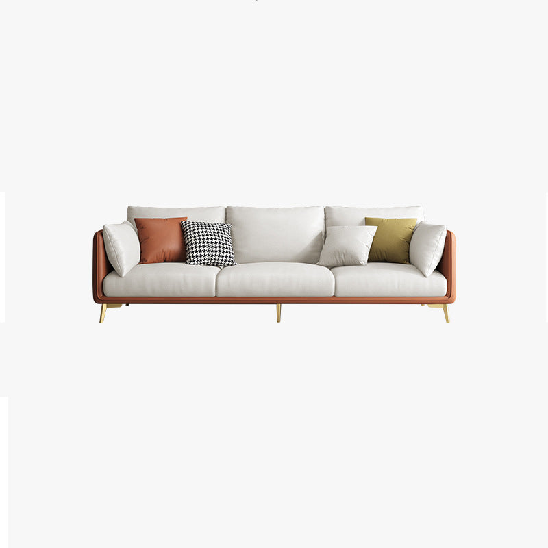 Contemporary Square Arm Couch Pillow Back Settee for Three People Beige Orange Clearhalo 'furn' 'furn_sofas' 'Furniture' 'furniture_sofas' 'Living Room Furniture' 'Sofa' 'sofas' 4919001