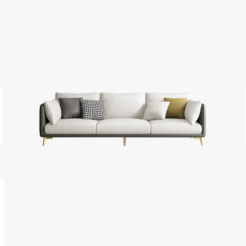 Contemporary Square Arm Couch Pillow Back Settee for Three People Gray-White Clearhalo 'furn' 'furn_sofas' 'Furniture' 'furniture_sofas' 'Living Room Furniture' 'Sofa' 'sofas' 4919003