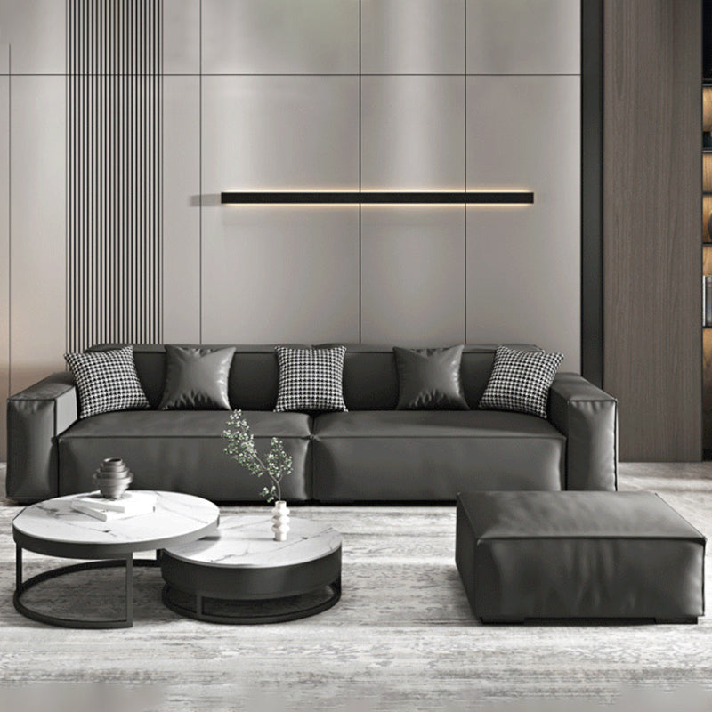 Contemporary Square Arm Standard Sofa Stain-Resistant Settee in Black Clearhalo 'furn' 'furn_sofas' 'Furniture' 'furniture_sofas' 'Living Room Furniture' 'Sofa' 'sofas' 4919011