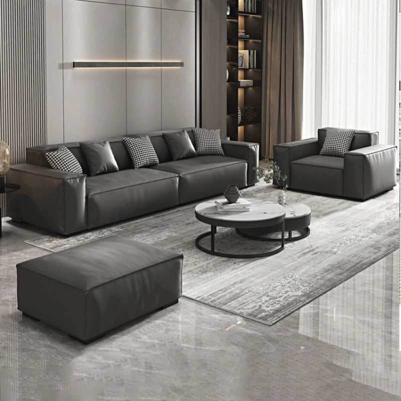 Contemporary Square Arm Standard Sofa Stain-Resistant Settee in Black Clearhalo 'furn' 'furn_sofas' 'Furniture' 'furniture_sofas' 'Living Room Furniture' 'Sofa' 'sofas' 4919012