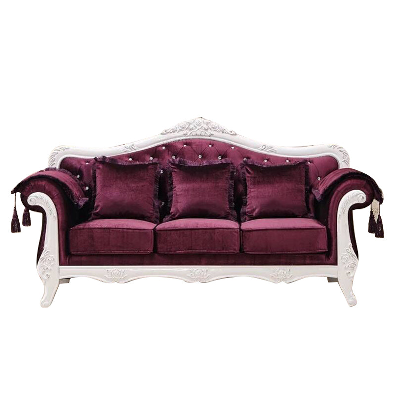 French Country Standard Rolled Arm Settee Tufted Back Couch for Three People Red Clearhalo 'furn' 'furn_sofas' 'Furniture' 'furniture_sofas' 'Living Room Furniture' 'Sofa' 'sofas' 4919025