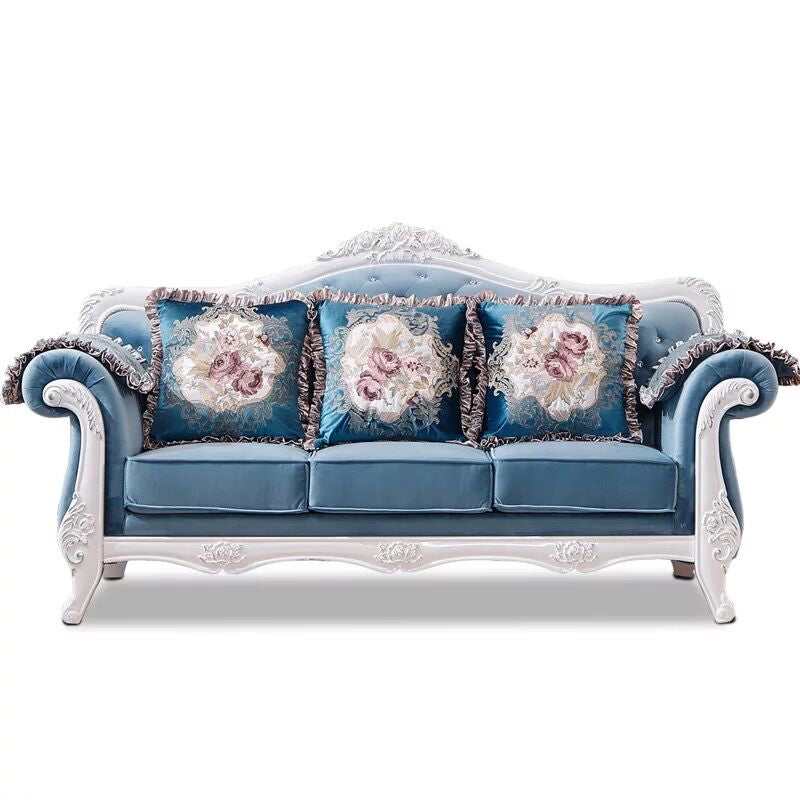 French Country Standard Rolled Arm Settee Tufted Back Couch for Three People Ocean Blue Clearhalo 'furn' 'furn_sofas' 'Furniture' 'furniture_sofas' 'Living Room Furniture' 'Sofa' 'sofas' 4919029