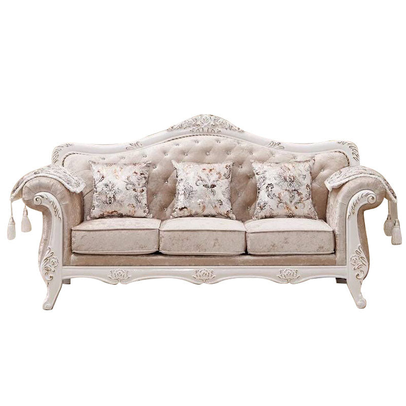 French Country Standard Rolled Arm Settee Tufted Back Couch for Three People Beige Clearhalo 'furn' 'furn_sofas' 'Furniture' 'furniture_sofas' 'Living Room Furniture' 'Sofa' 'sofas' 4919033