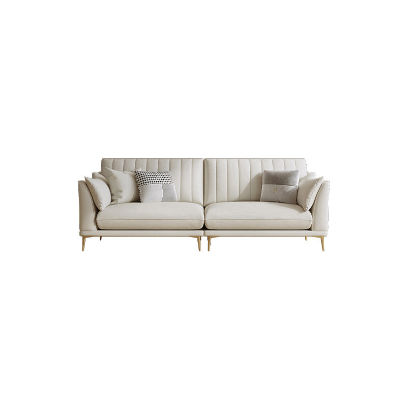 Scandinavian Upholstered Faux Leather Sofa Beige Sewn Pillow Back Couch 94.5"L x 31"W x 35"H Latex Clearhalo 'furn' 'furn_sofas' 'Furniture' 'furniture_sofas' 'Living Room Furniture' 'Sofa' 'sofas' 4919055