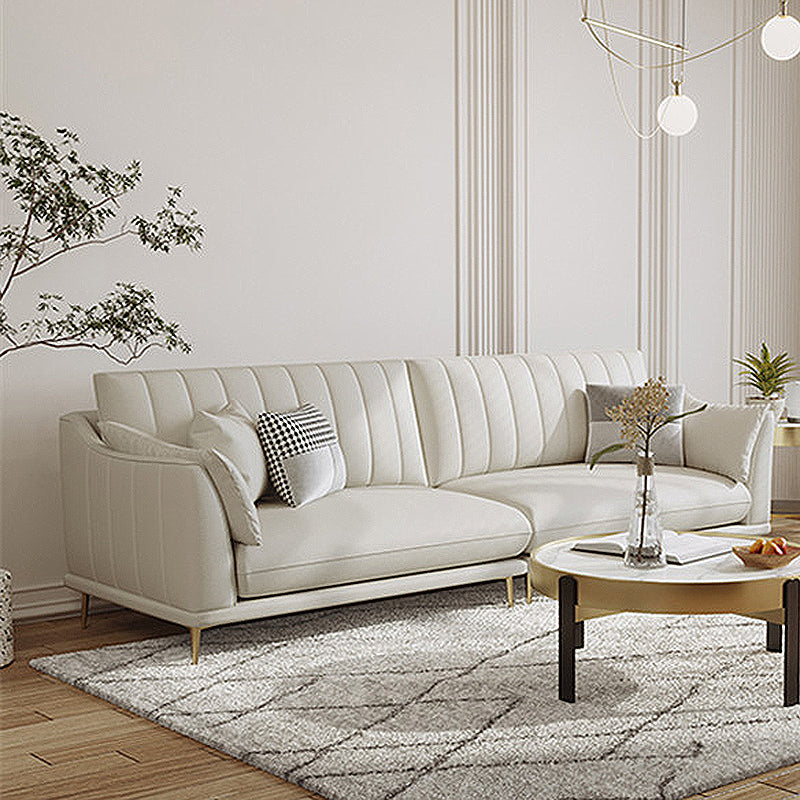 Scandinavian Upholstered Faux Leather Sofa Beige Sewn Pillow Back Couch 110"L x 31"W x 35"H Memory Foam Clearhalo 'furn' 'furn_sofas' 'Furniture' 'furniture_sofas' 'Living Room Furniture' 'Sofa' 'sofas' 4919056