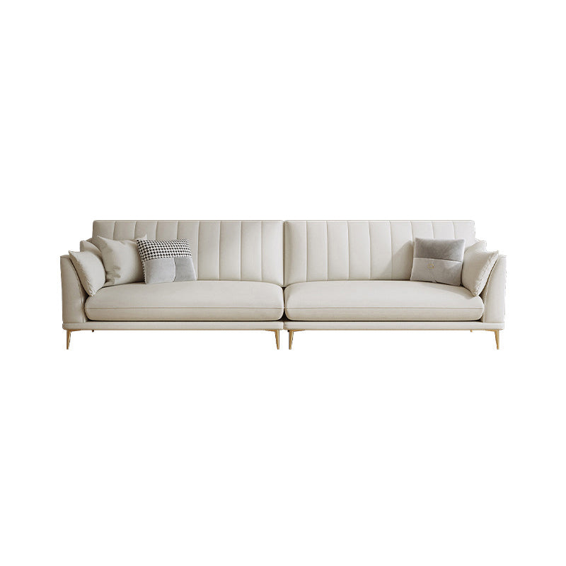 Scandinavian Upholstered Faux Leather Sofa Beige Sewn Pillow Back Couch 126"L x 31"W x 35"H Latex Clearhalo 'furn' 'furn_sofas' 'Furniture' 'furniture_sofas' 'Living Room Furniture' 'Sofa' 'sofas' 4919057