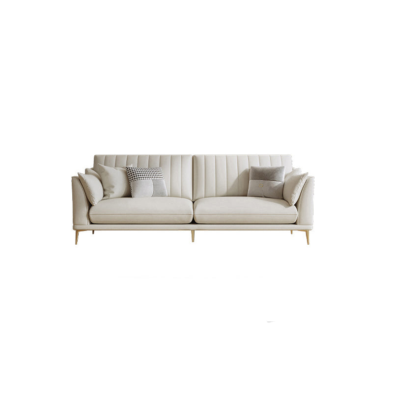 Scandinavian Upholstered Faux Leather Sofa Beige Sewn Pillow Back Couch 87"L x 31"W x 35"H Clearhalo 'furn' 'furn_sofas' 'Furniture' 'furniture_sofas' 'Living Room Furniture' 'Sofa' 'sofas' 4919059