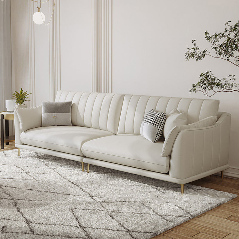Scandinavian Upholstered Faux Leather Sofa Beige Sewn Pillow Back Couch 94.5"L x 31"W x 35"H Memory Foam Clearhalo 'furn' 'furn_sofas' 'Furniture' 'furniture_sofas' 'Living Room Furniture' 'Sofa' 'sofas' 4919061