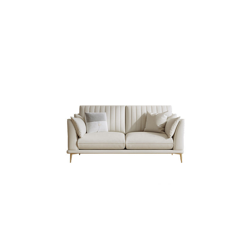 Scandinavian Upholstered Faux Leather Sofa Beige Sewn Pillow Back Couch 75"L x 31"W x 35"H Latex Clearhalo 'furn' 'furn_sofas' 'Furniture' 'furniture_sofas' 'Living Room Furniture' 'Sofa' 'sofas' 4919064