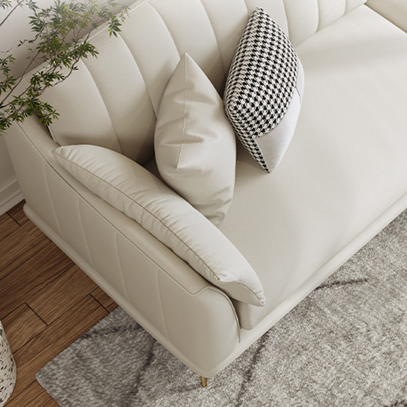 Scandinavian Upholstered Faux Leather Sofa Beige Sewn Pillow Back Couch Clearhalo 'furn' 'furn_sofas' 'Furniture' 'furniture_sofas' 'Living Room Furniture' 'Sofa' 'sofas' 4919065
