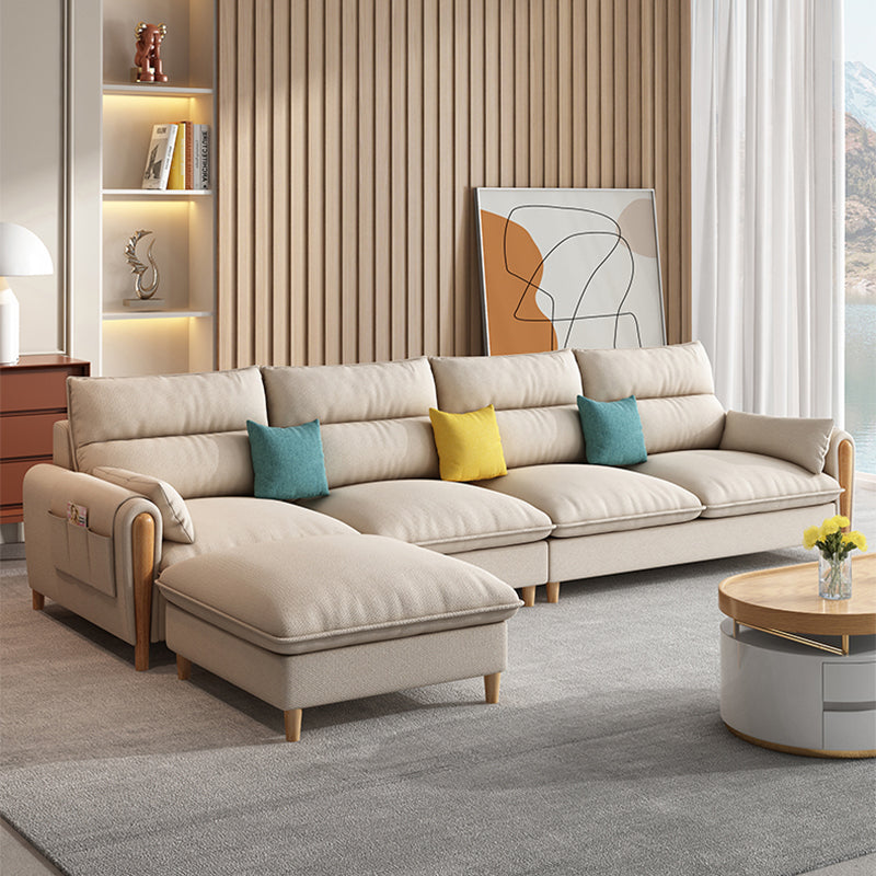 Modern Linen Sofa Cream Sectional with Removable Cushions for Apartment 130"L x 57"W x 35"H Latex Clearhalo 'furn' 'furn_sectionals' 'Furniture' 'furniture_sectionals' 'Living Room Furniture' 'Sectionals' 4919130