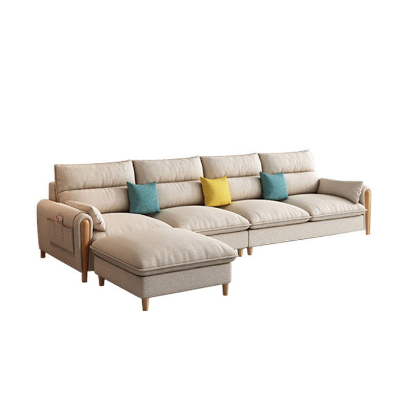 Modern Linen Sofa Cream Sectional with Removable Cushions for Apartment 130"L x 57"W x 35"H Sponge Clearhalo 'furn' 'furn_sectionals' 'Furniture' 'furniture_sectionals' 'Living Room Furniture' 'Sectionals' 4919132