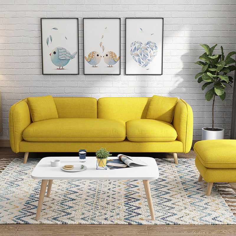 Linen Blend Tight Back Straight Arm Sectional with Slipcovered for Living Room 83"L x 52"W x 27.5"H Yellow Latex Clearhalo 'furn' 'furn_sectionals' 'Furniture' 'furniture_sectionals' 'Living Room Furniture' 'Sectionals' 4919145
