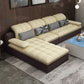 Farmhouse Pillow Top Arm Sectional Tufted Back Sofa and Chaise Cotton Blend Light Yellow Clearhalo 'furn' 'furn_sectionals' 'Furniture' 'furniture_sectionals' 'Living Room Furniture' 'Sectionals' 4919156