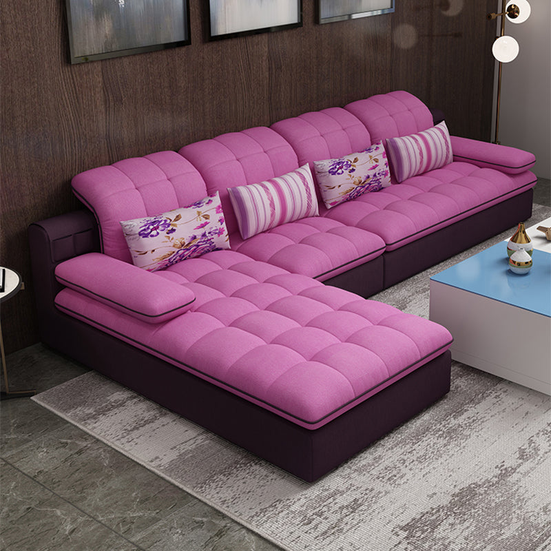 Farmhouse Pillow Top Arm Sectional Tufted Back Sofa and Chaise Cotton Blend Pink Clearhalo 'furn' 'furn_sectionals' 'Furniture' 'furniture_sectionals' 'Living Room Furniture' 'Sectionals' 4919157