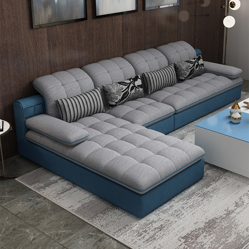 Farmhouse Pillow Top Arm Sectional Tufted Back Sofa and Chaise Cotton Blend Blue Grey Clearhalo 'furn' 'furn_sectionals' 'Furniture' 'furniture_sectionals' 'Living Room Furniture' 'Sectionals' 4919158