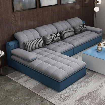 Farmhouse Pillow Top Arm Sectional Tufted Back Sofa and Chaise Cotton Blend Blue Grey Clearhalo 'furn' 'furn_sectionals' 'Furniture' 'furniture_sectionals' 'Living Room Furniture' 'Sectionals' 4919158